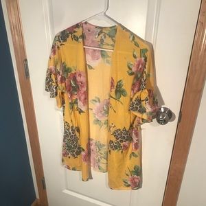 Gold Leopard Floral Kimono - Size Medium